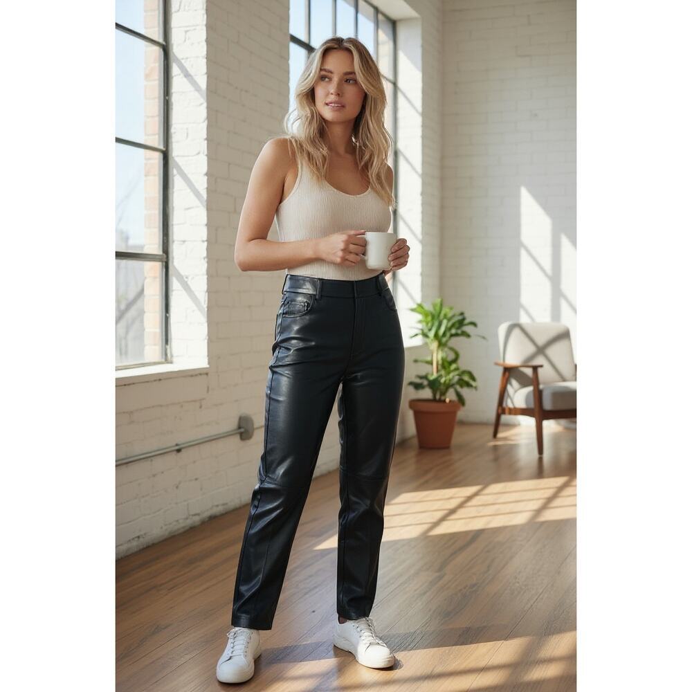 J.Crew Kate Black Faux Leather Pants Size 00 NWT Perfecting Pockets Slim Fit